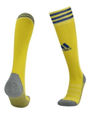 Adidas football Socks Yellow with 3 Blue stripes New EU 40-42 US 7-8 1/2 Size